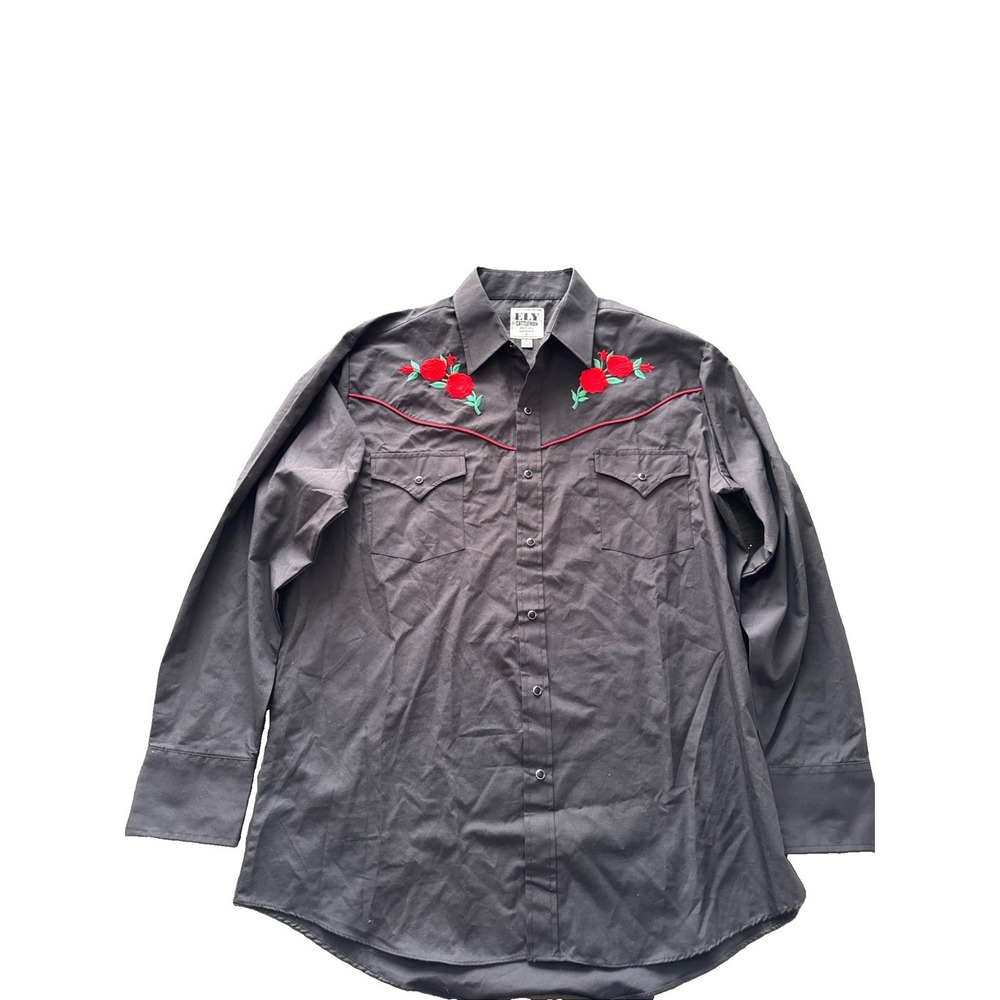Vintage Ely Cattleman button shirt 80s Western Rodeo Cowboy Red Rose size Large